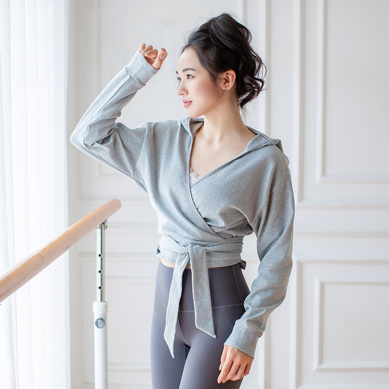 寛鬆連帽綁帶時尚瑜伽外套