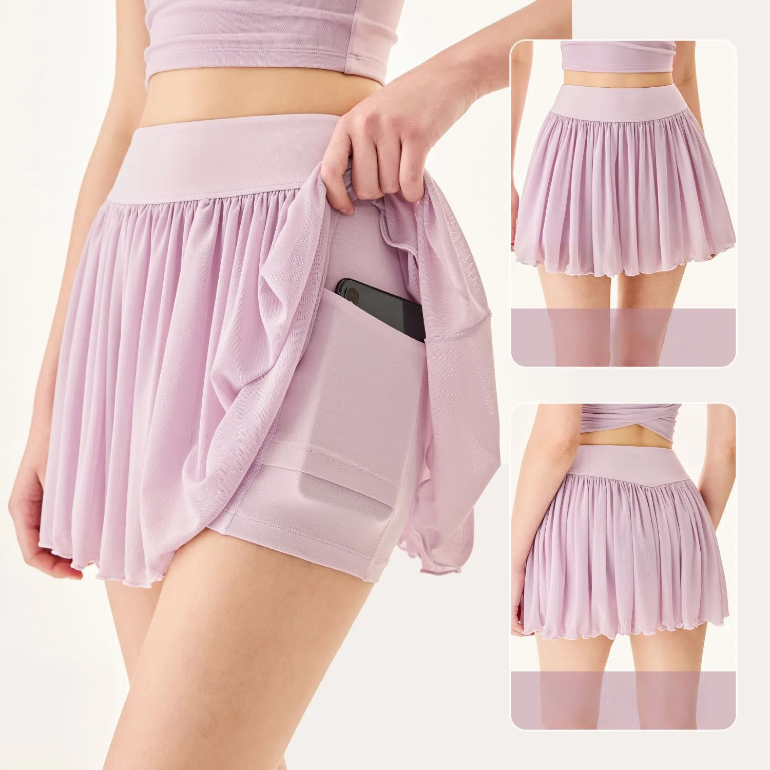 高腰純色防走光運動訓練跑步網球裙蛋糕裙短裙