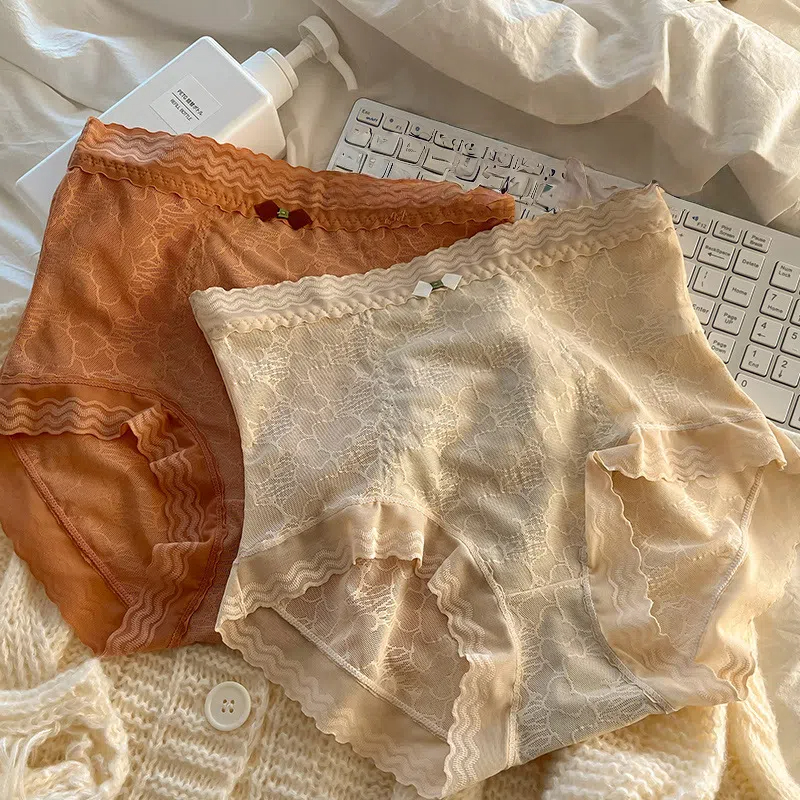 收腹提臀蕾絲純棉高腰無痕內褲