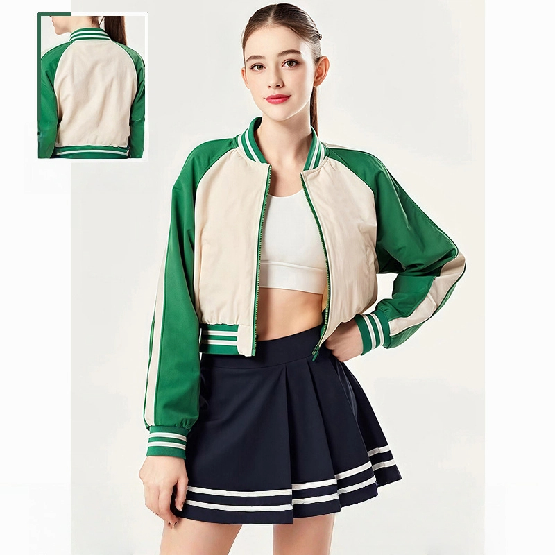 立領條紋拼色百搭清甜活力健身棒球防風外套