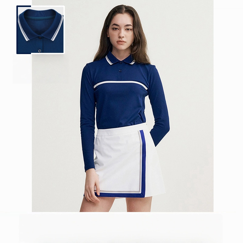 Polo領修身高雅氣質網球長袖上衣