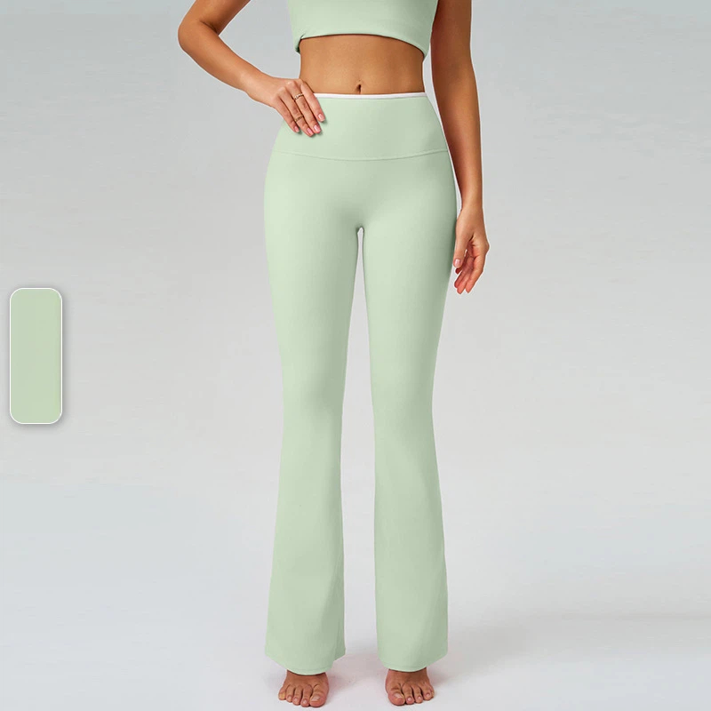 撞色高腰速幹跑步健身微喇褲