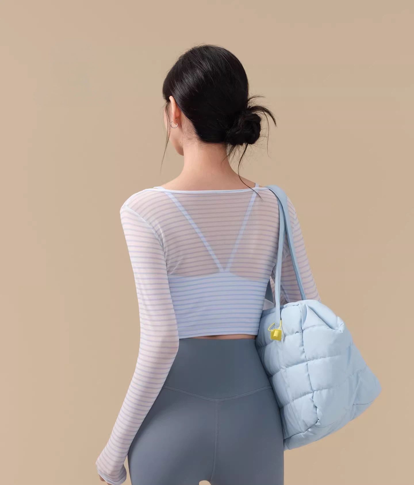 假兩件網紗透氣跑步訓練運動長袖