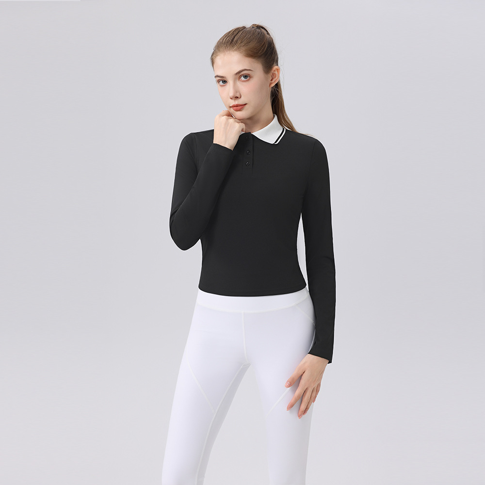 撞色翻領修身顯瘦復古休閒長袖