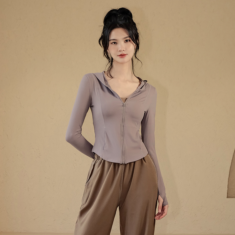 修身全拉鍊開衫連帽瑜伽外套