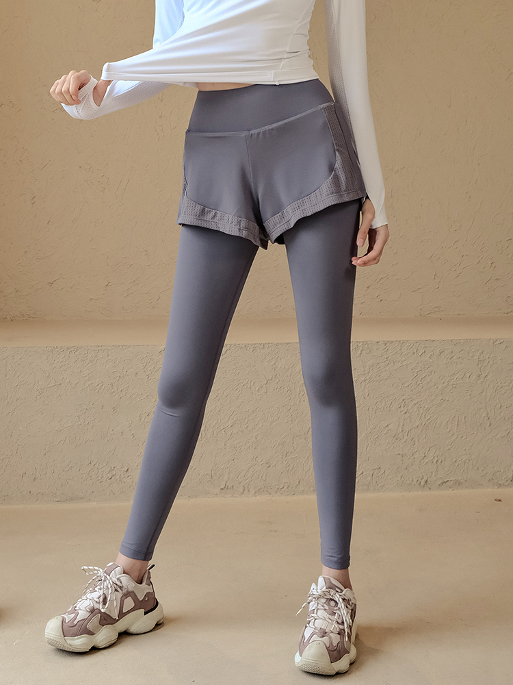 假兩件速乾高腰提臀彈力瑜伽緊身長褲