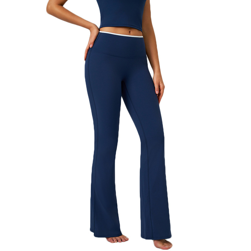 撞色高腰速幹跑步健身微喇褲