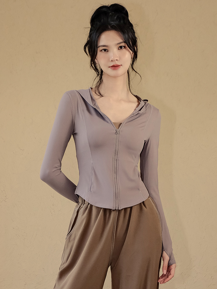 修身全拉鍊開衫連帽瑜伽外套