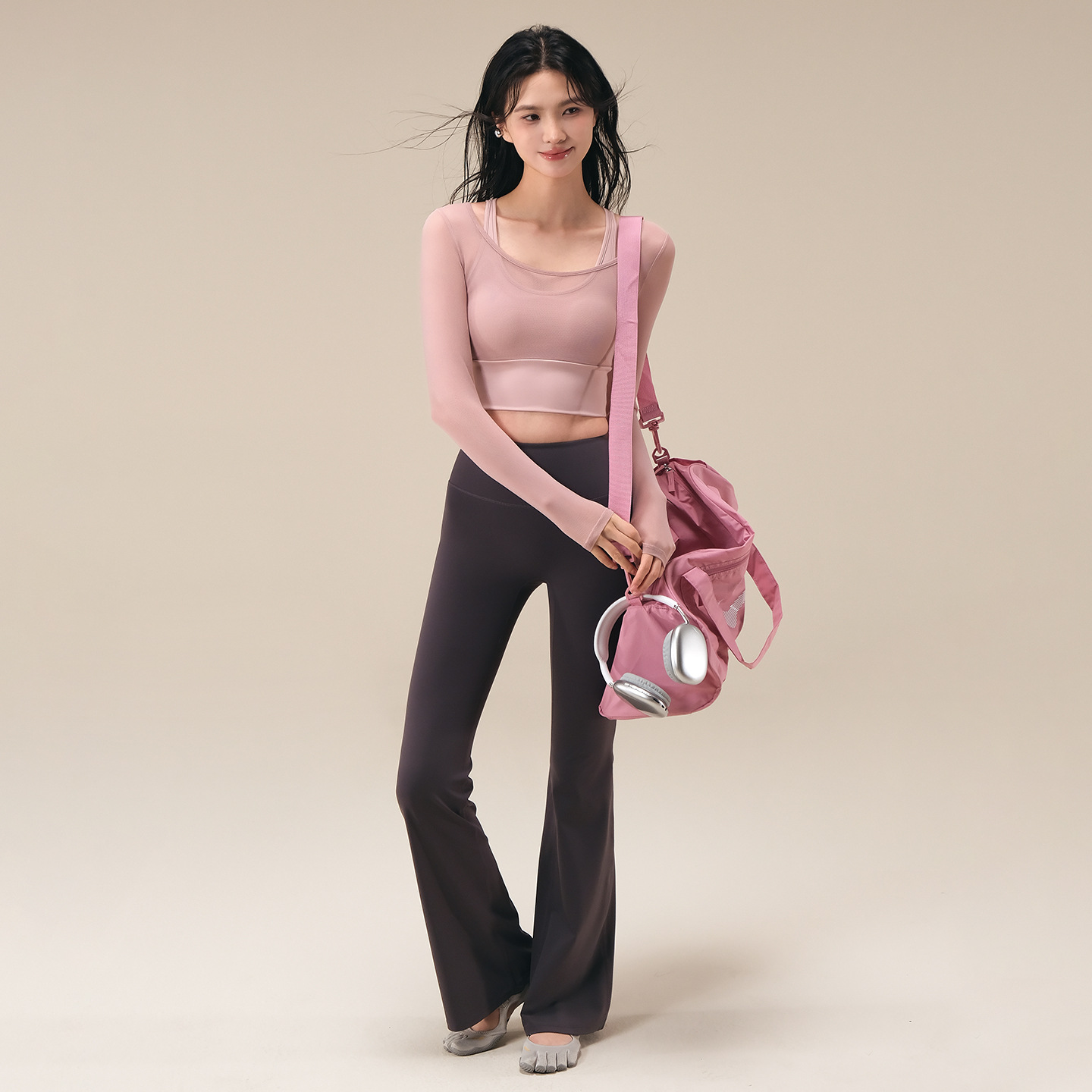 新款專業跑步運動高腰健身訓練喇叭褲