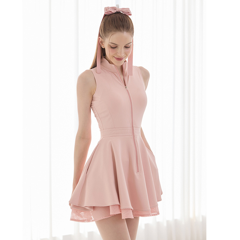 輕盈無袖蓬鬆蛋糕裙拉鍊透氣高爾夫連衣裙