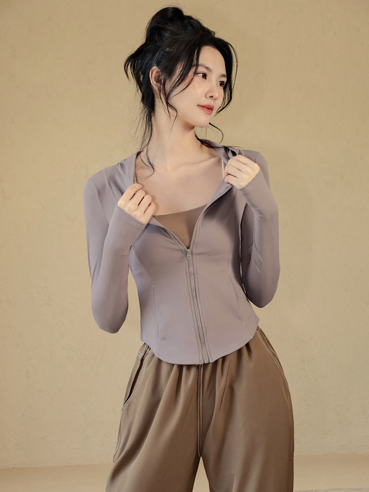 修身全拉鍊開衫連帽瑜伽外套