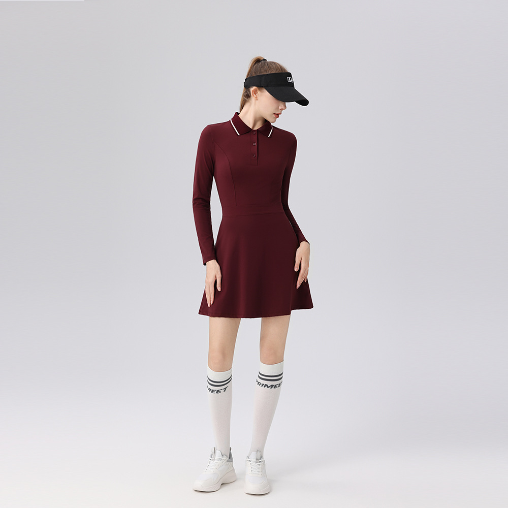 Polo領撞色修身顯瘦百搭高爾夫長袖套裝