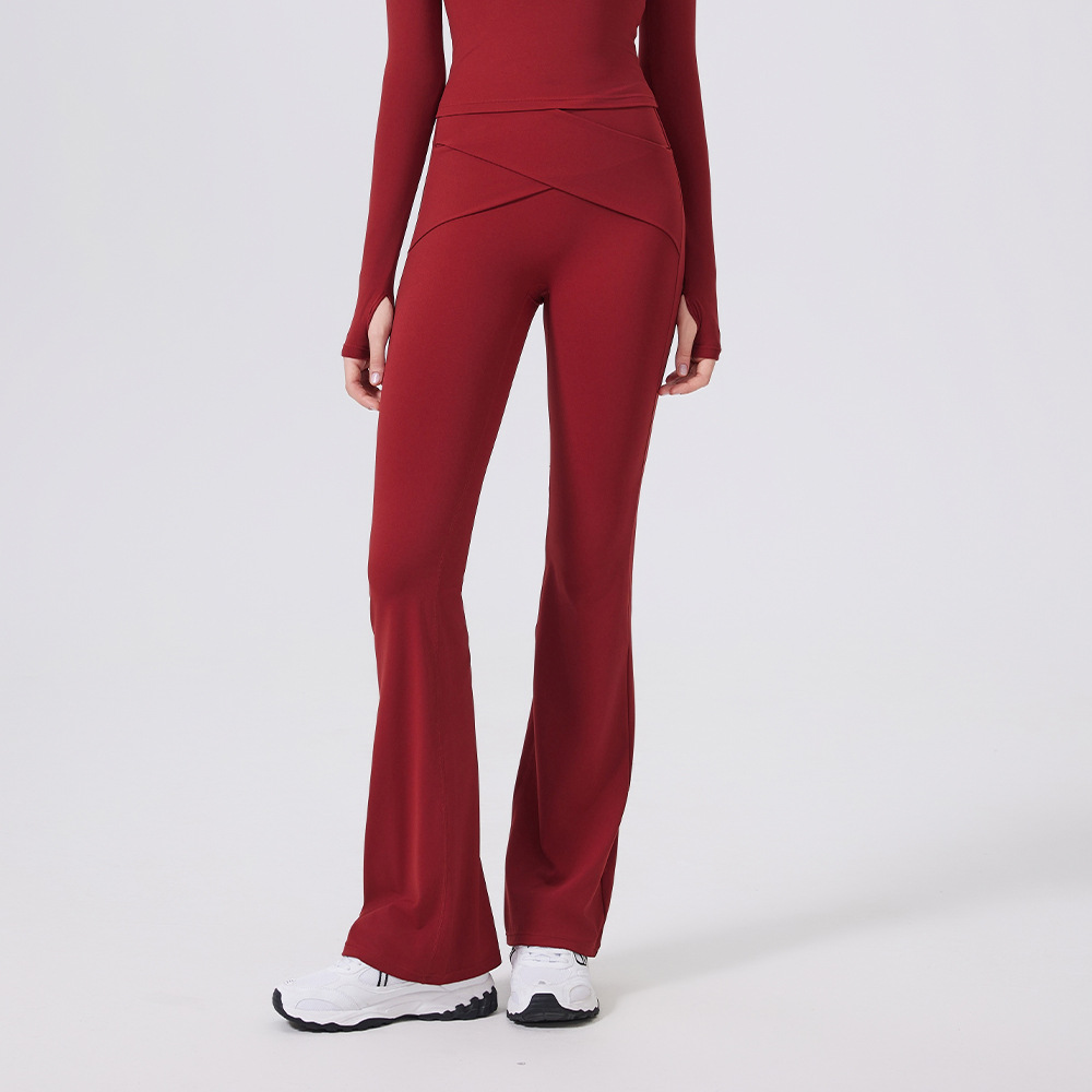 裸感收腹高彈力運動褲瑜伽喇叭褲