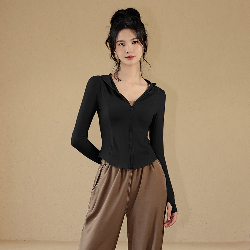 修身全拉鍊開衫連帽瑜伽外套