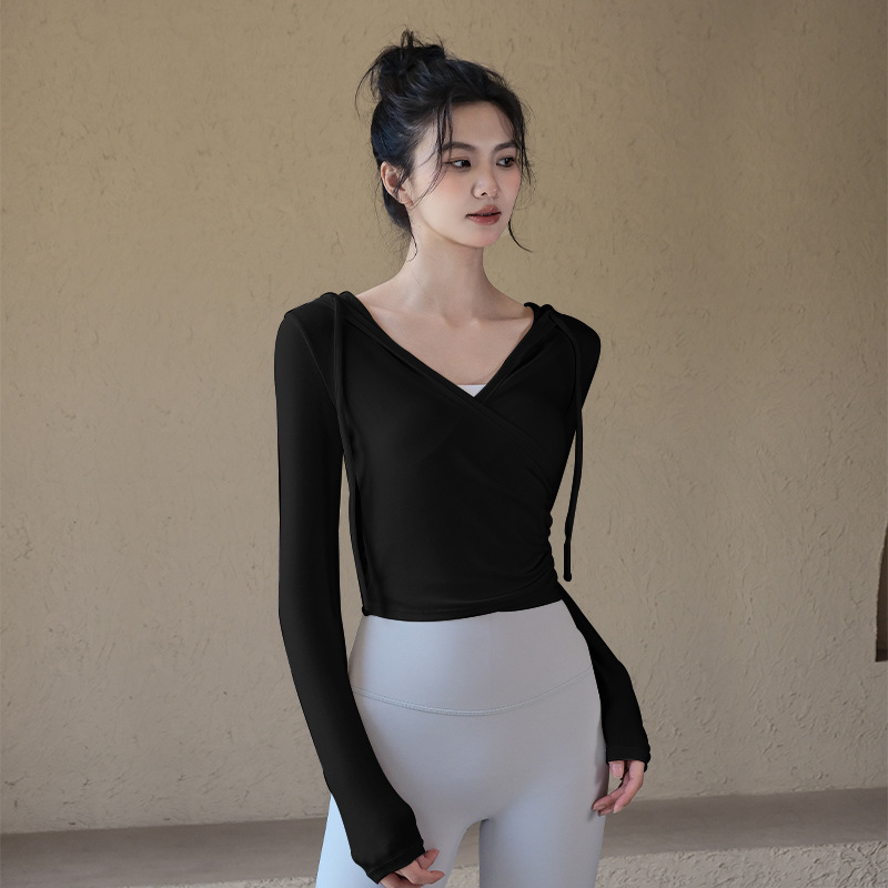 連帽交叉腰運動罩衫