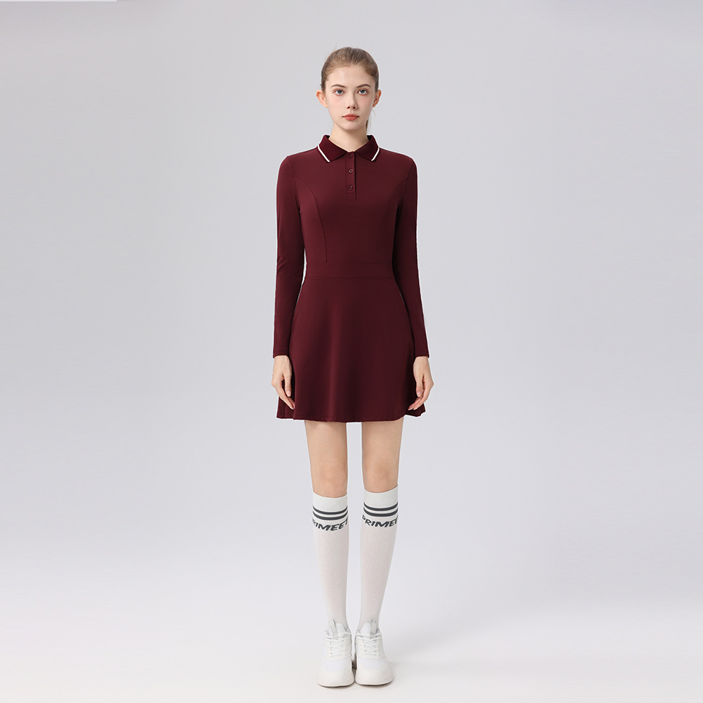 Polo領撞色修身顯瘦百搭高爾夫長袖套裝