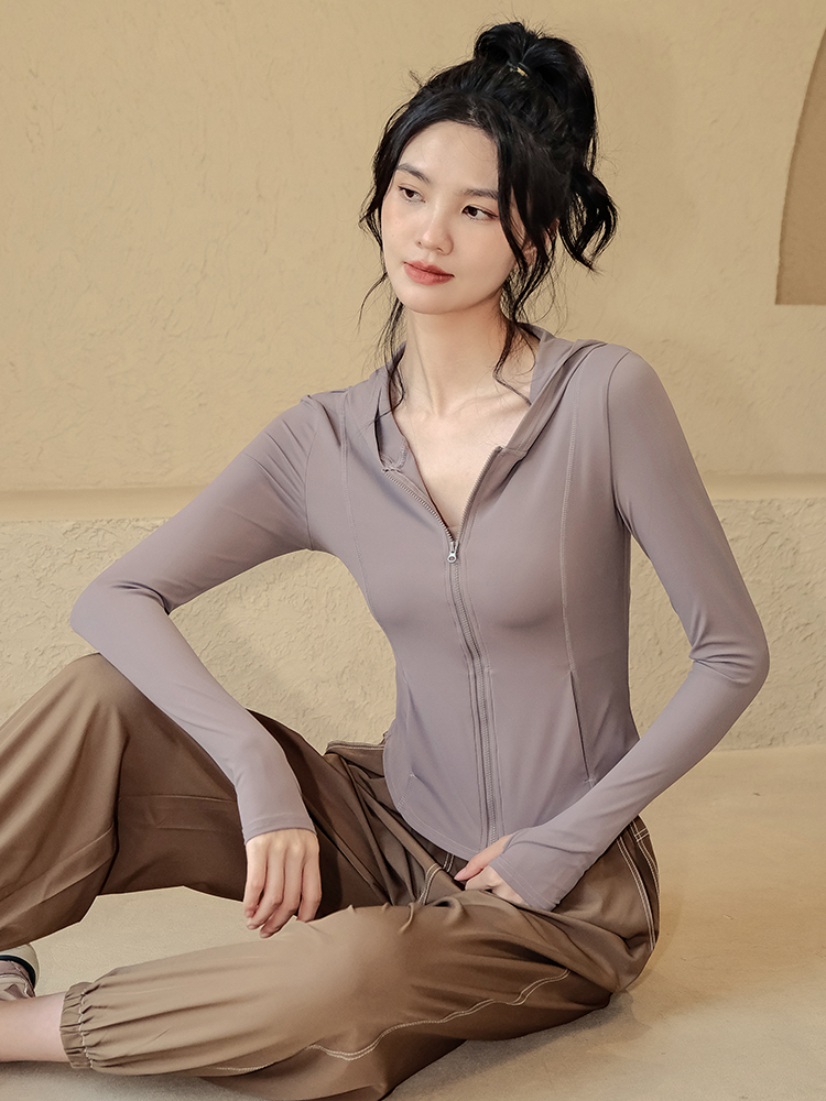 修身全拉鍊開衫連帽瑜伽外套