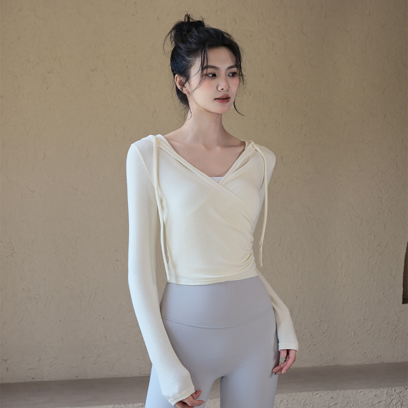 連帽交叉腰運動罩衫