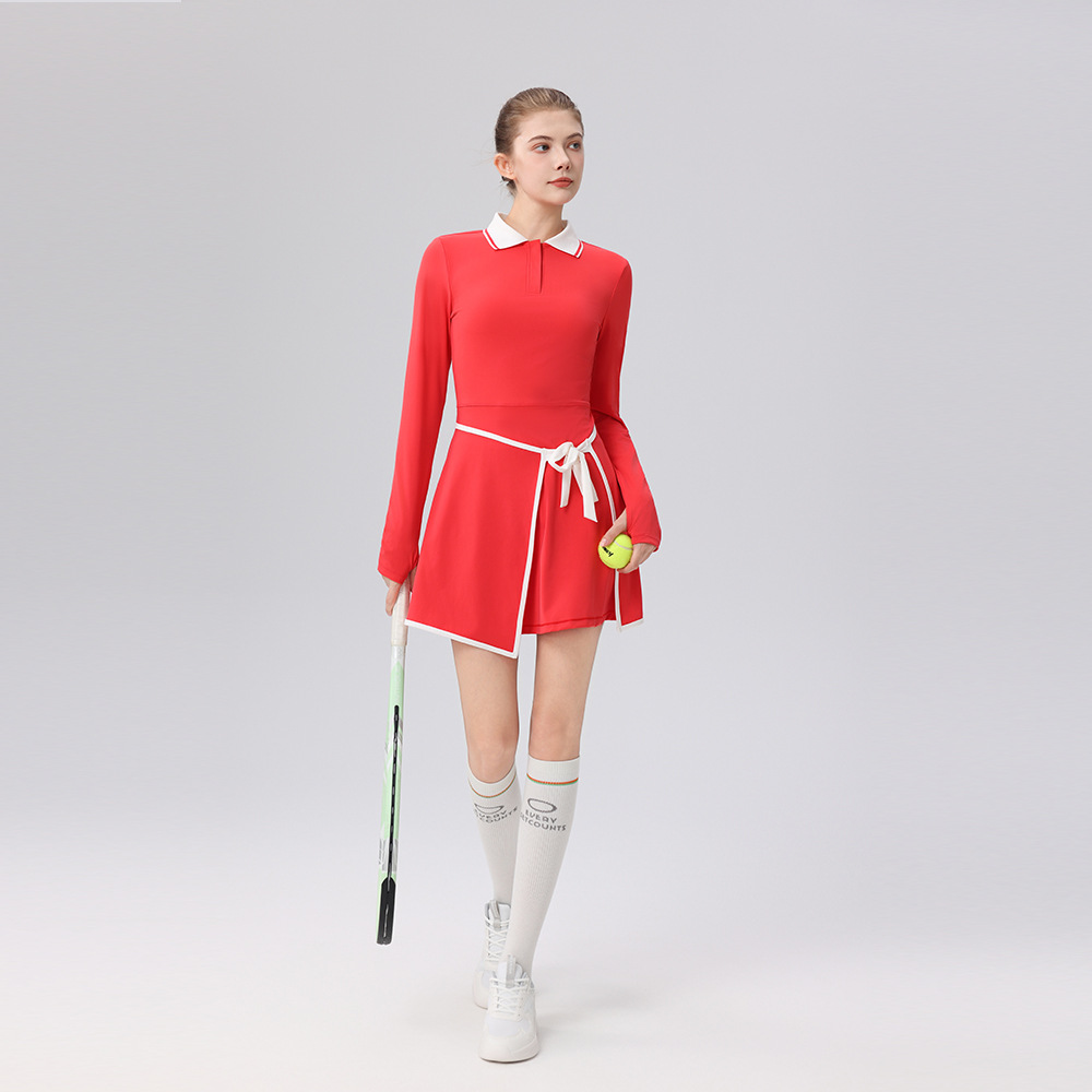 撞色polo領修身高彈高爾夫網球服運動套裝