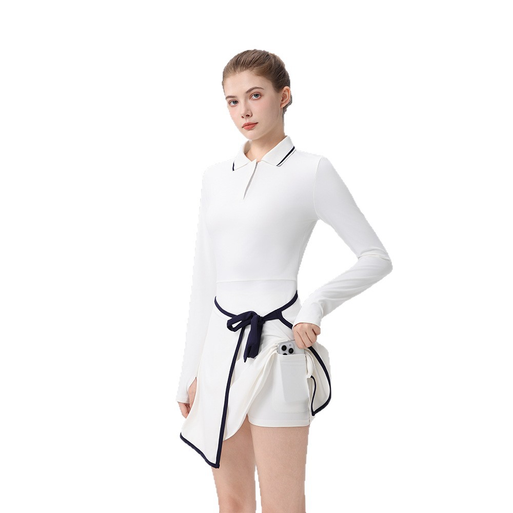 撞色polo領修身高彈高爾夫網球服運動套裝