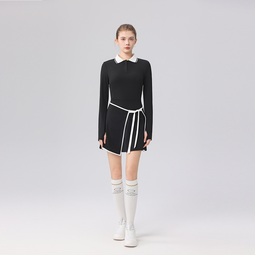 撞色polo領修身高彈高爾夫網球服運動套裝