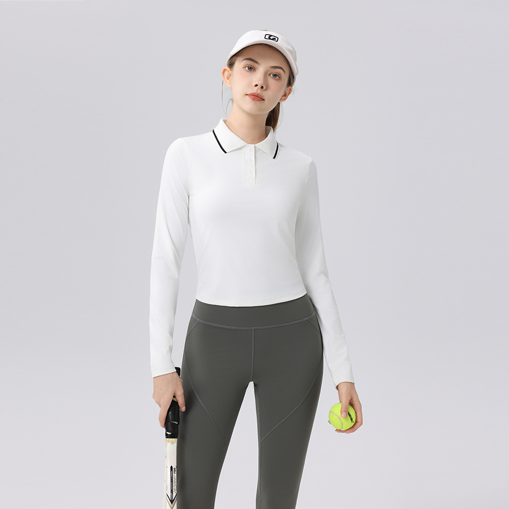 撞色翻領修身顯瘦復古休閒長袖