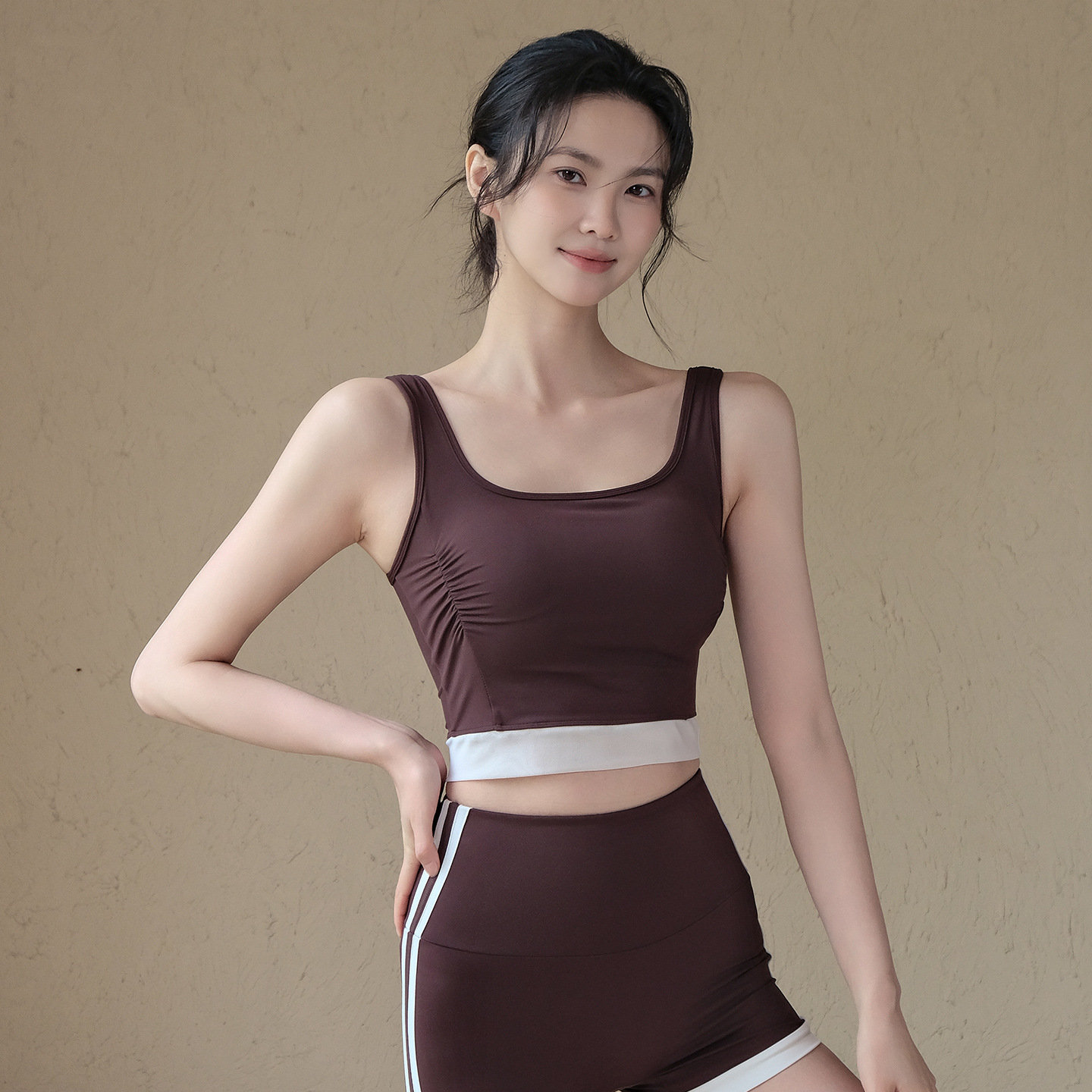 一體式撞色輕薄透氣運動健身文胸