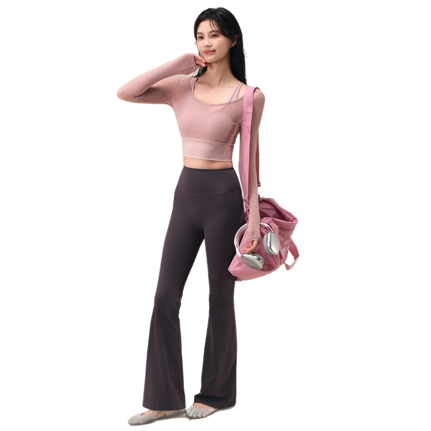 新款專業跑步運動高腰健身訓練喇叭褲