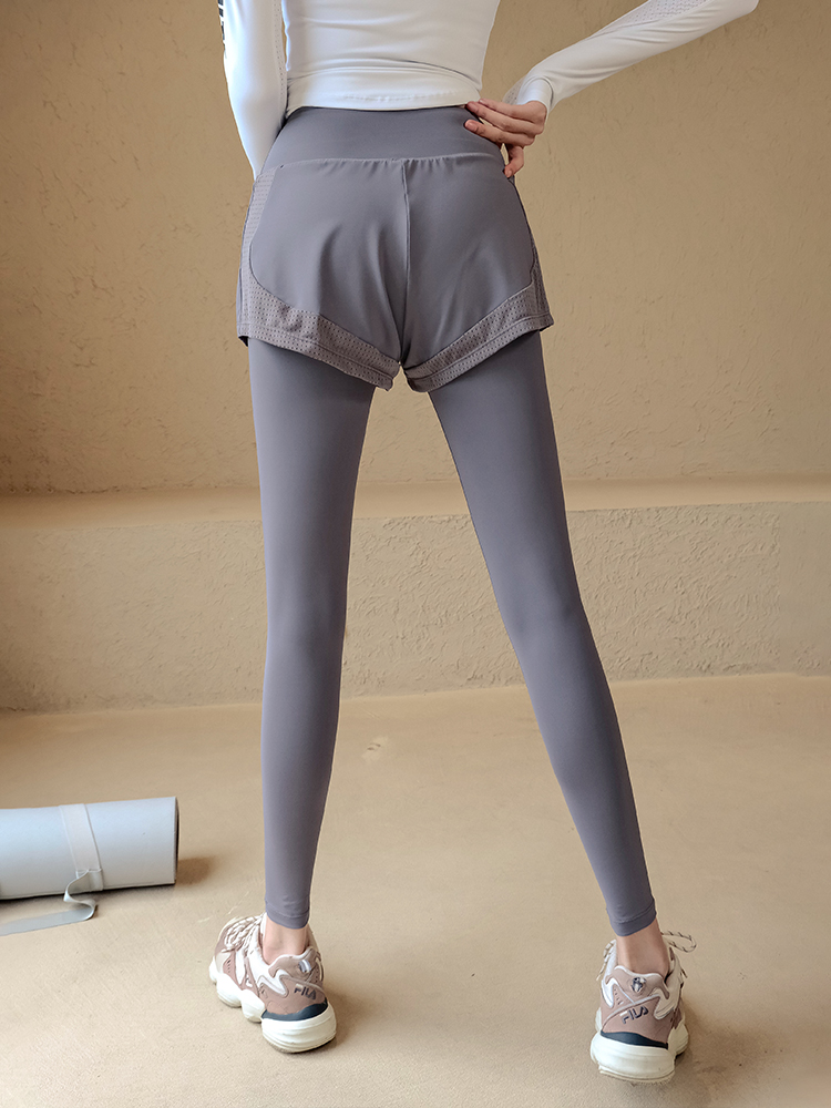 假兩件速乾高腰提臀彈力瑜伽緊身長褲