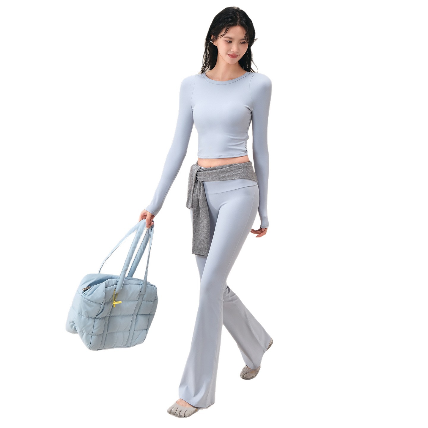 秋季高腰顯瘦無尷尬線訓練微喇褲