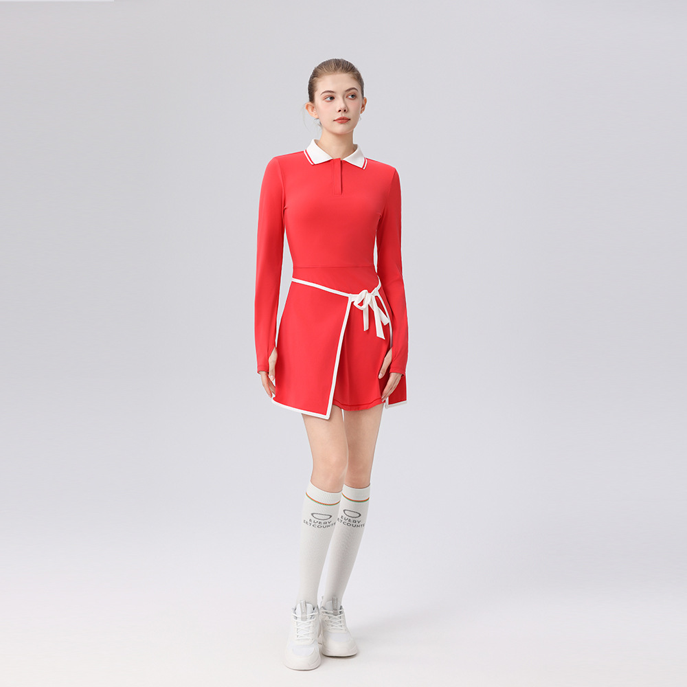 撞色polo領修身高彈高爾夫網球服運動套裝