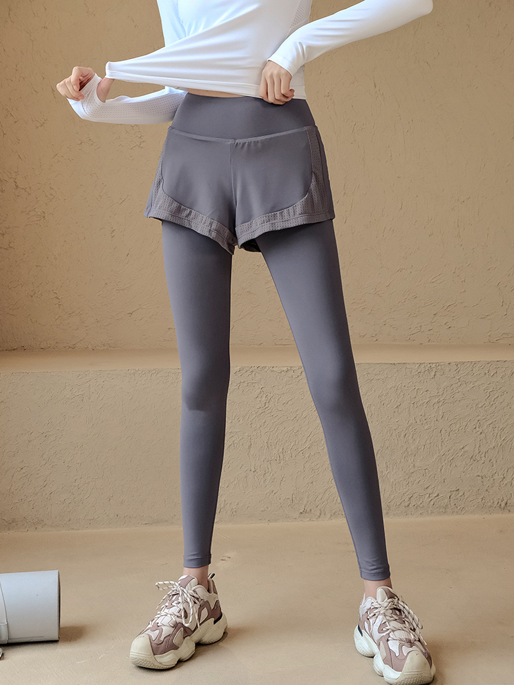 假兩件速乾高腰提臀彈力瑜伽緊身長褲