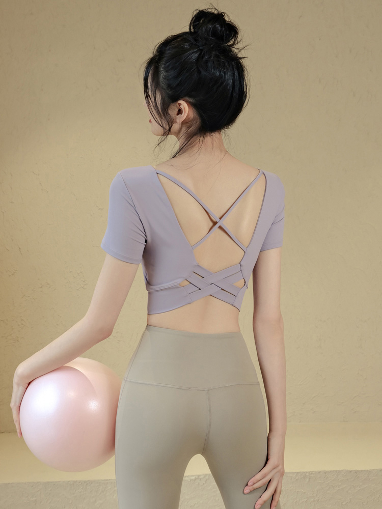 速乾帶胸墊美背瑜伽短袖T恤