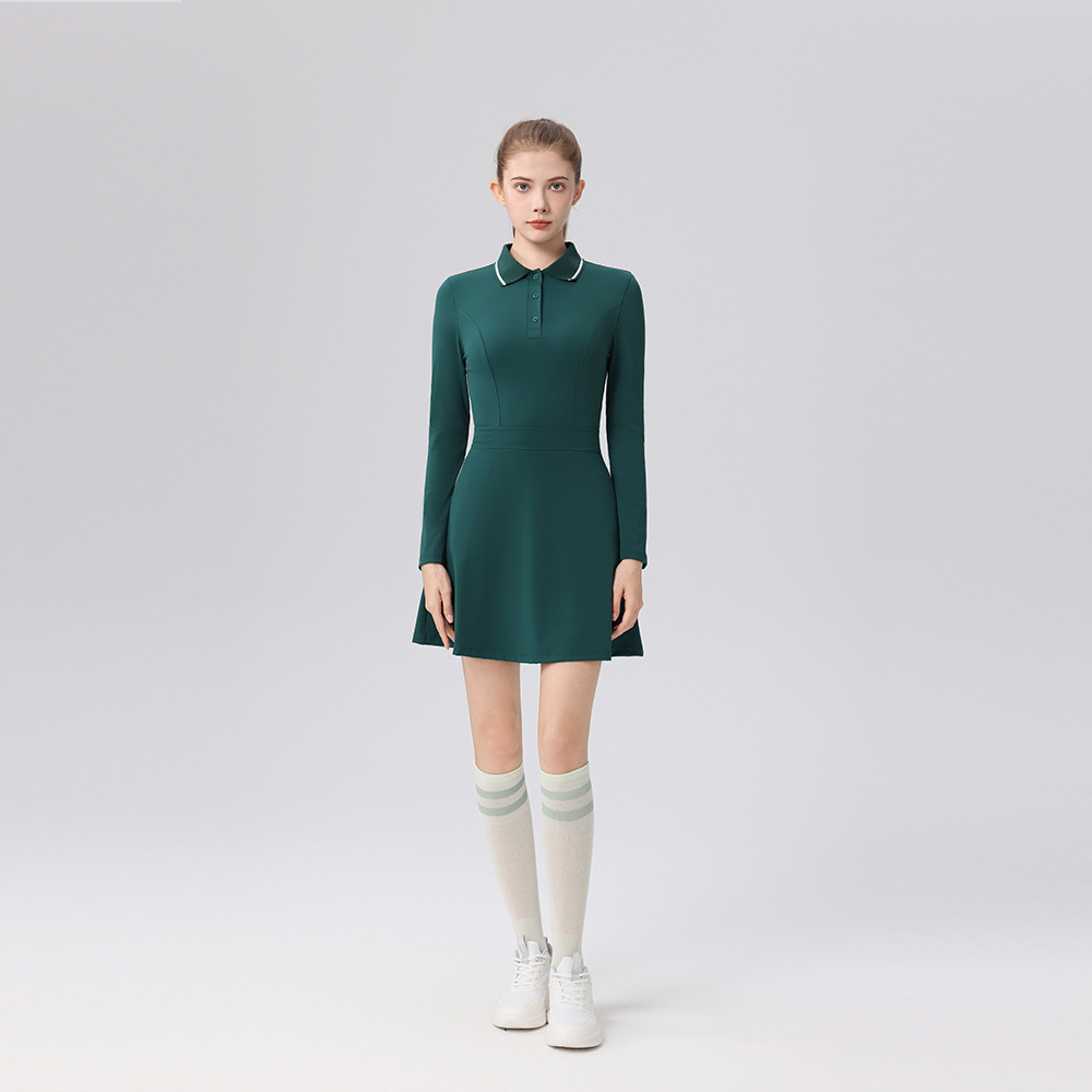 Polo領撞色修身顯瘦百搭高爾夫長袖套裝