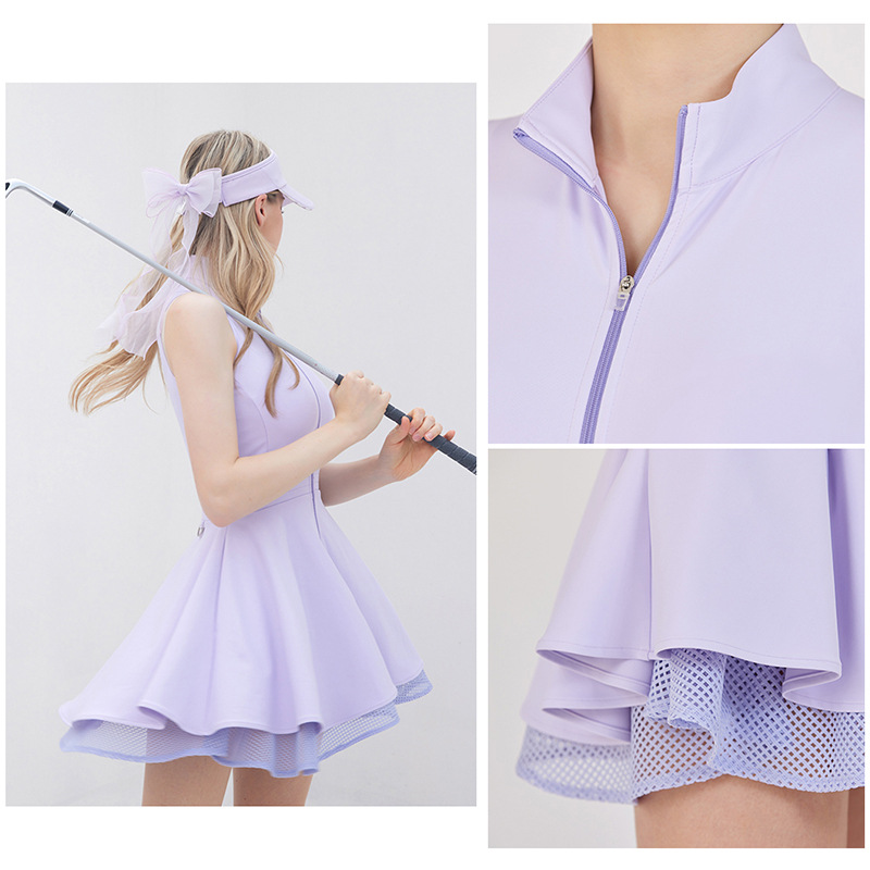 輕盈無袖蓬鬆蛋糕裙拉鍊透氣高爾夫連衣裙