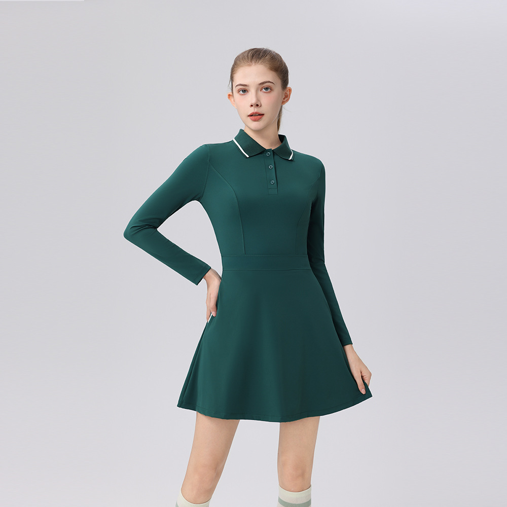 Polo領撞色修身顯瘦百搭高爾夫長袖套裝