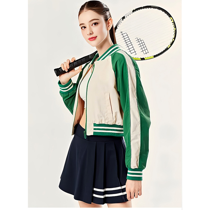 經典條紋拼接速幹防走光運動百褶短裙