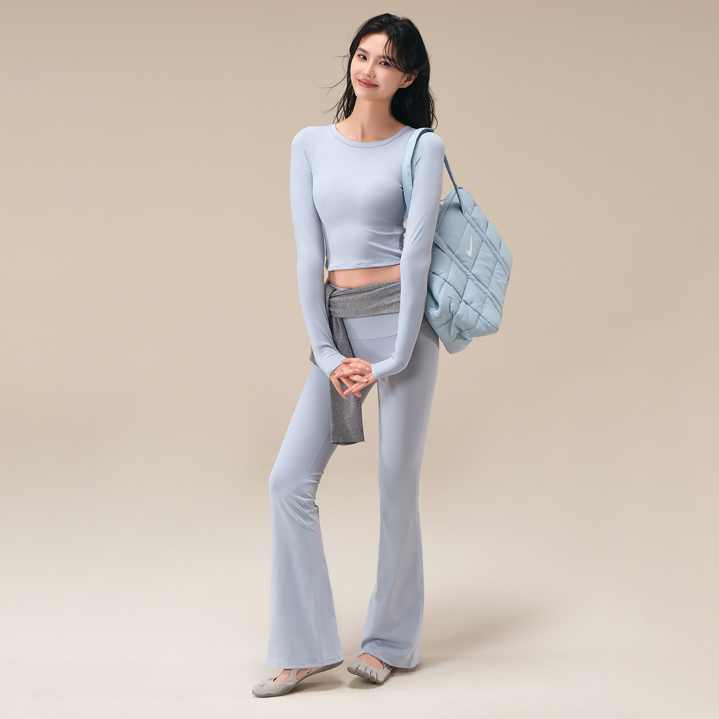 秋季高腰顯瘦無尷尬線訓練微喇褲