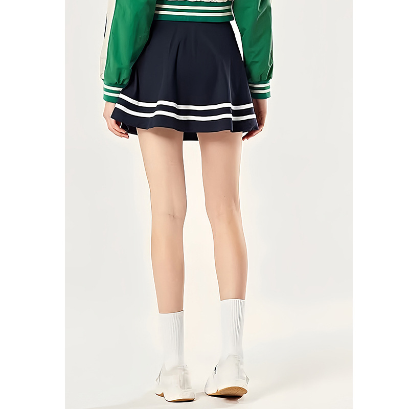 經典條紋拼接速幹防走光運動百褶短裙