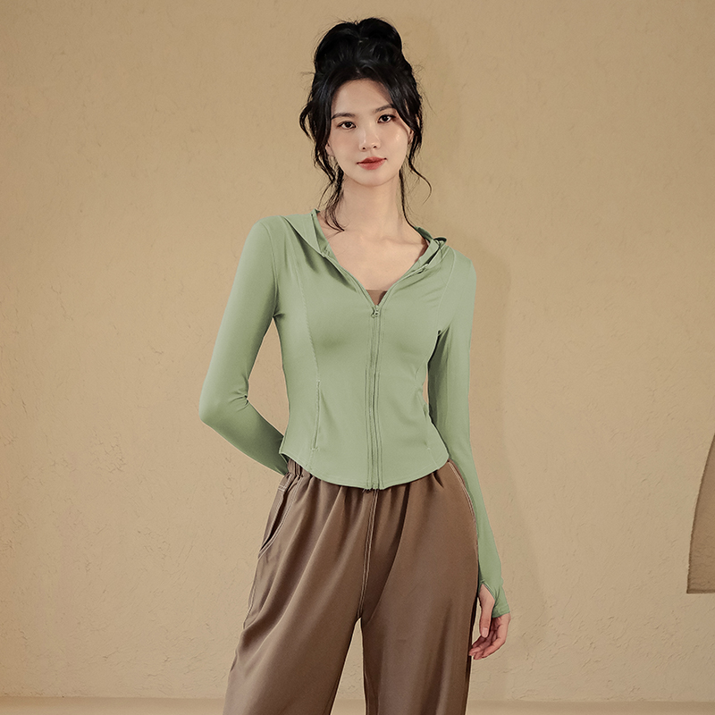 修身全拉鍊開衫連帽瑜伽外套