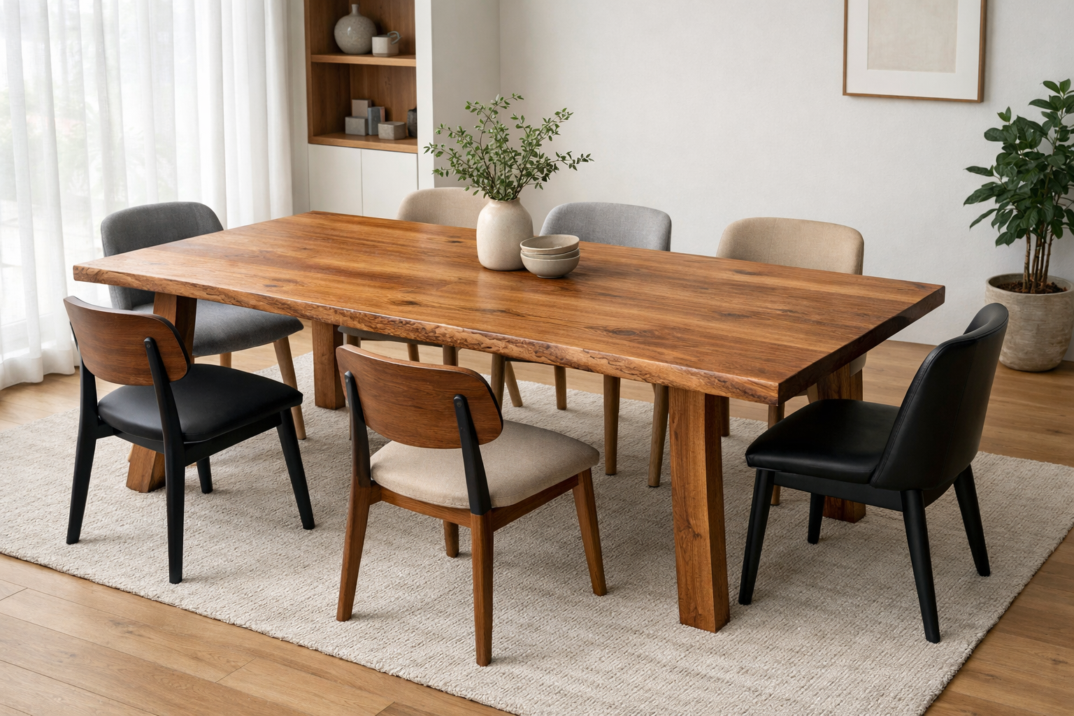 实木六人位餐桌 180cm｜大器原木・家庭聚餐首选