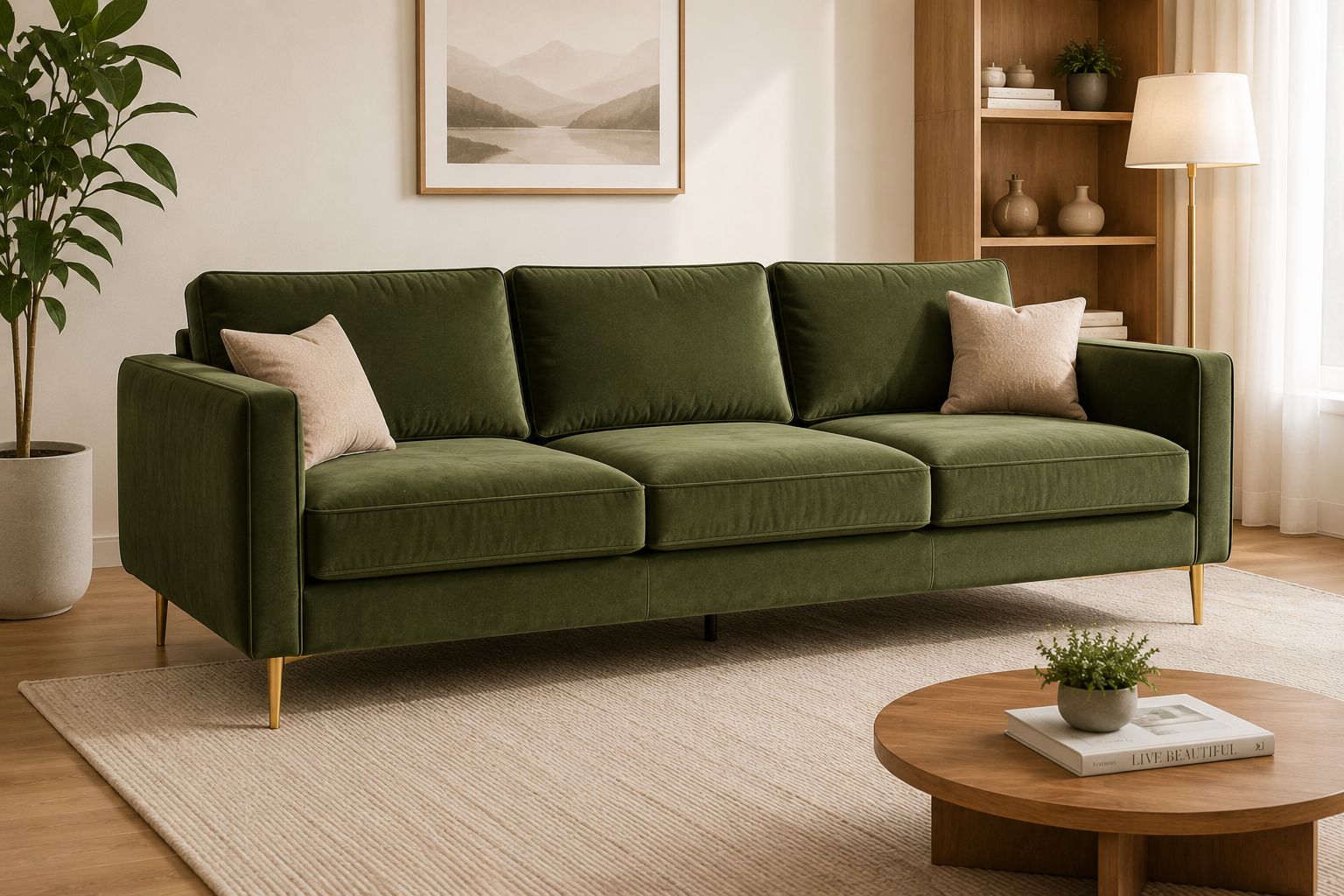Felisa Modern Velvet 3-Seater Sofa | Compact Luxury Couch for Small Living Rooms
