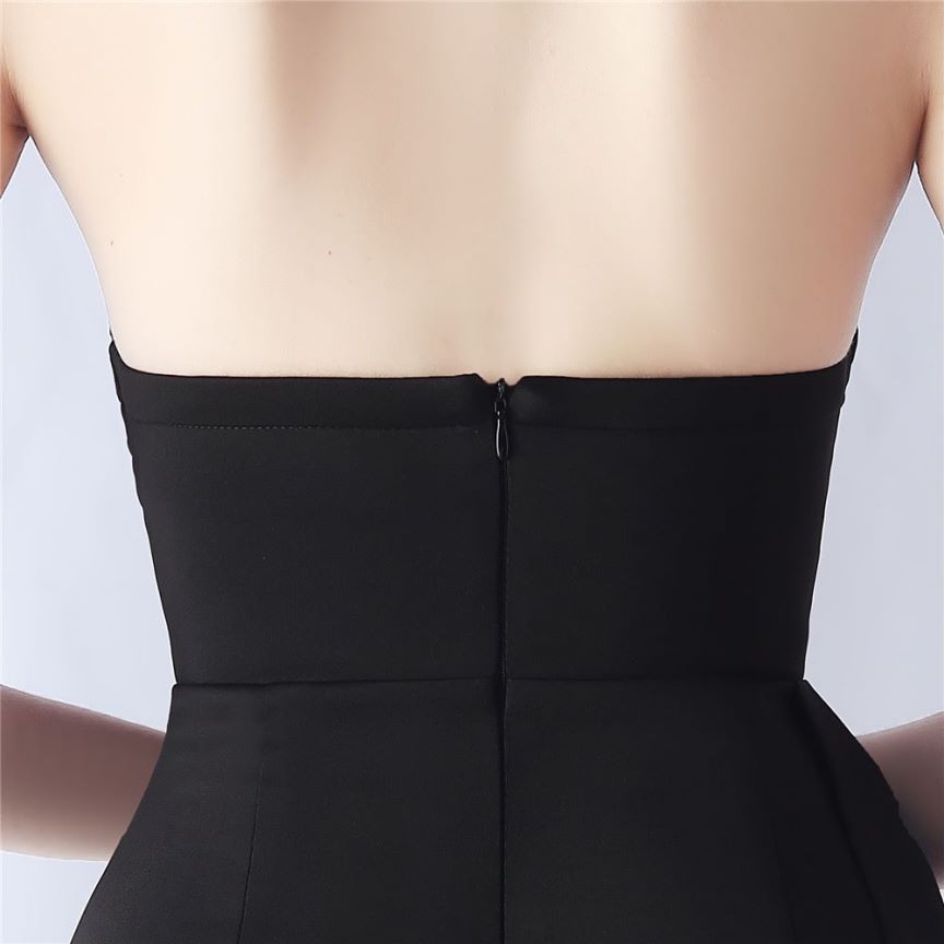 Strapless Sexy Corset With Side Split Evening Gown (Black) (Made To Order)
