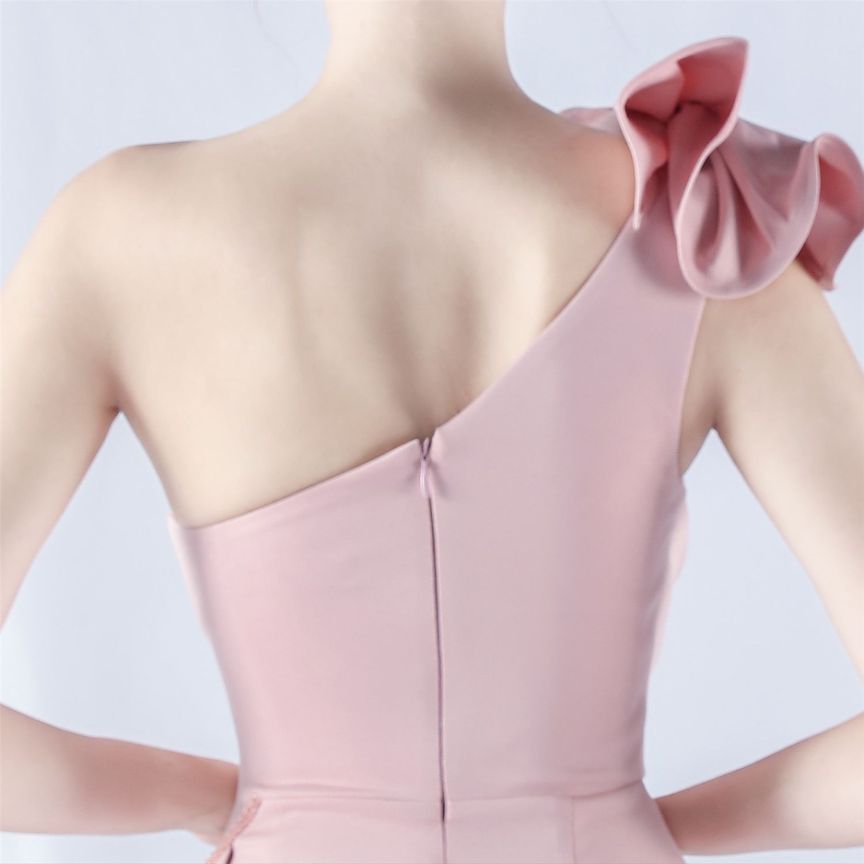 Gorgeous One Side Shoulder Evening Gown (Light Pink) (Made To Order)