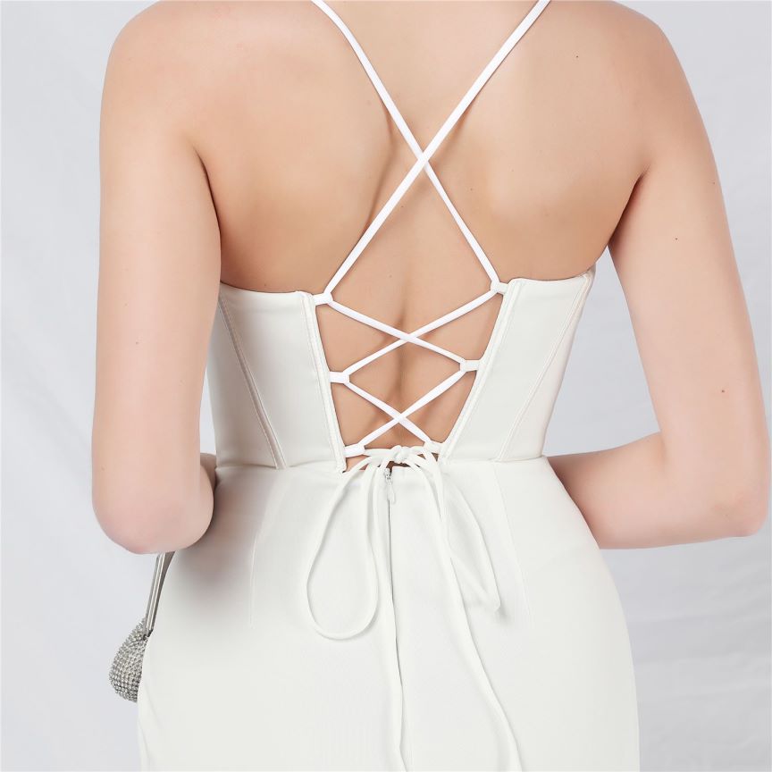 Spaghetti Back Cross Overlap Slit (Made To Order) (White)