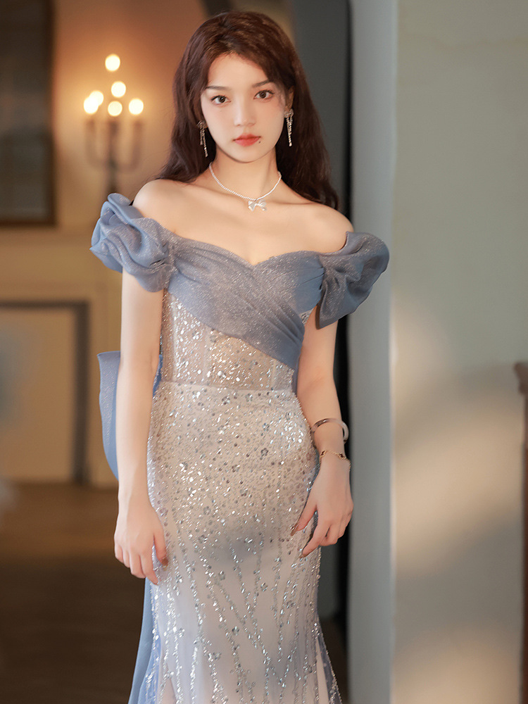 Off Shoulder Sequins Mermaid Fitting Evening Gown