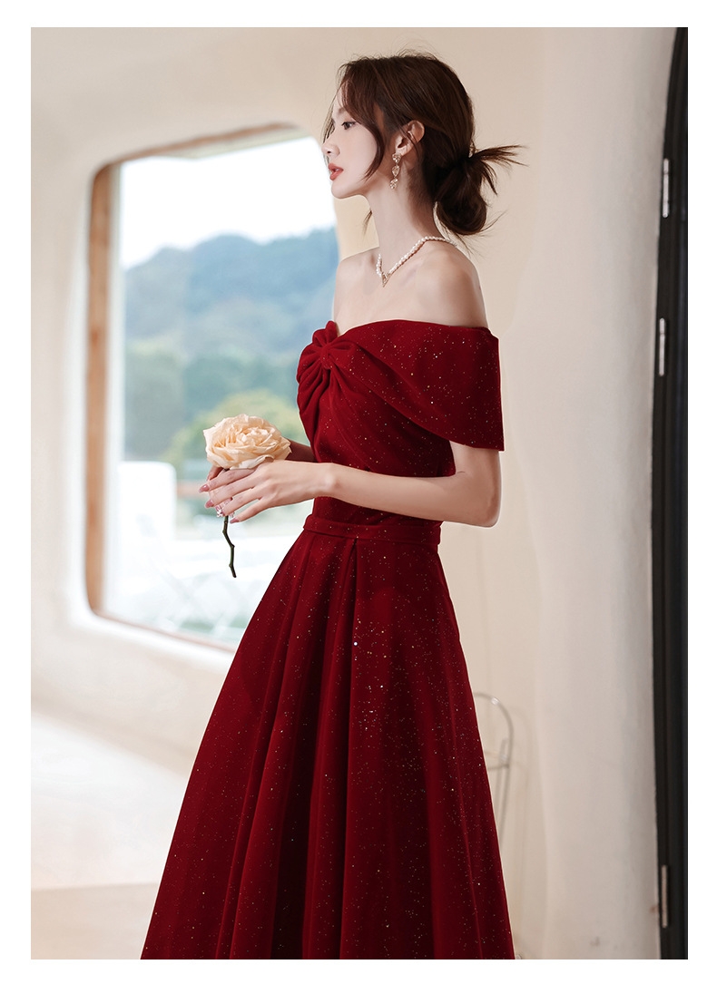 Off Shoulder Velvet Red Evening Gown (Retail)