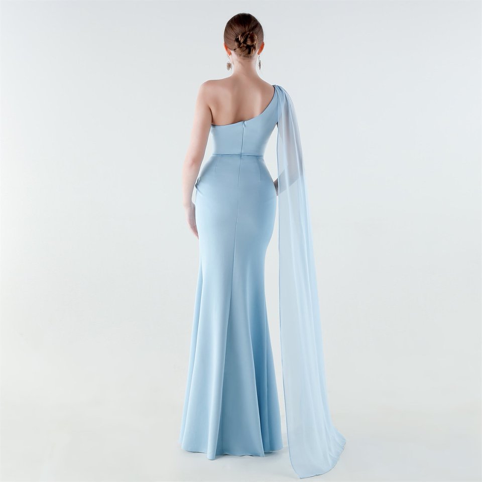 One Side Shoulder with Cape Scarf (Light Blue) (Make To Order)