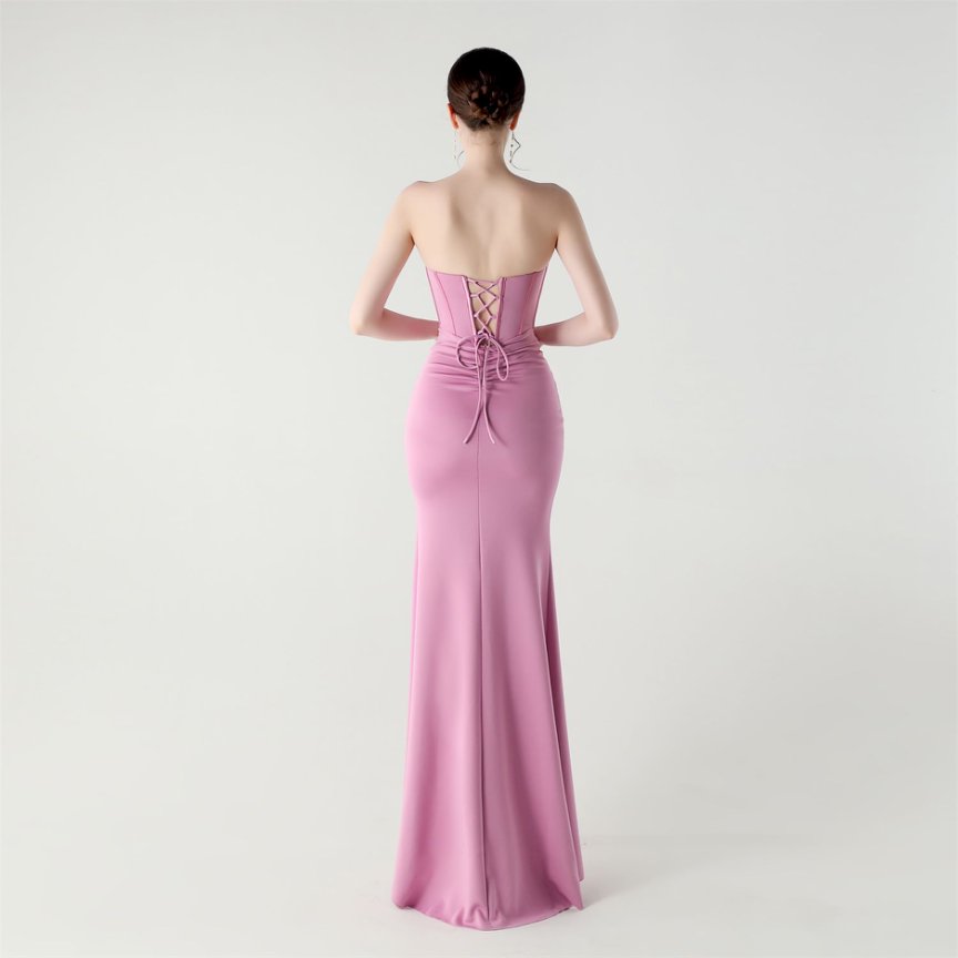 Strapless Pleated Corset Evening Gown (Lavender) (Made To Order)