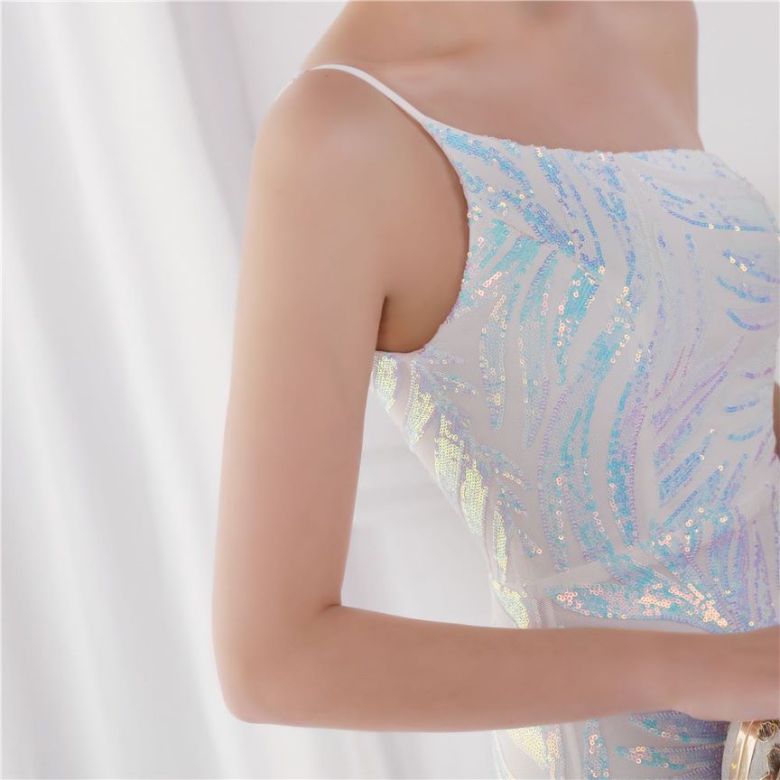 One Side Sling Shoulder Sequins Mermaid Gown (White) (Made To Order)